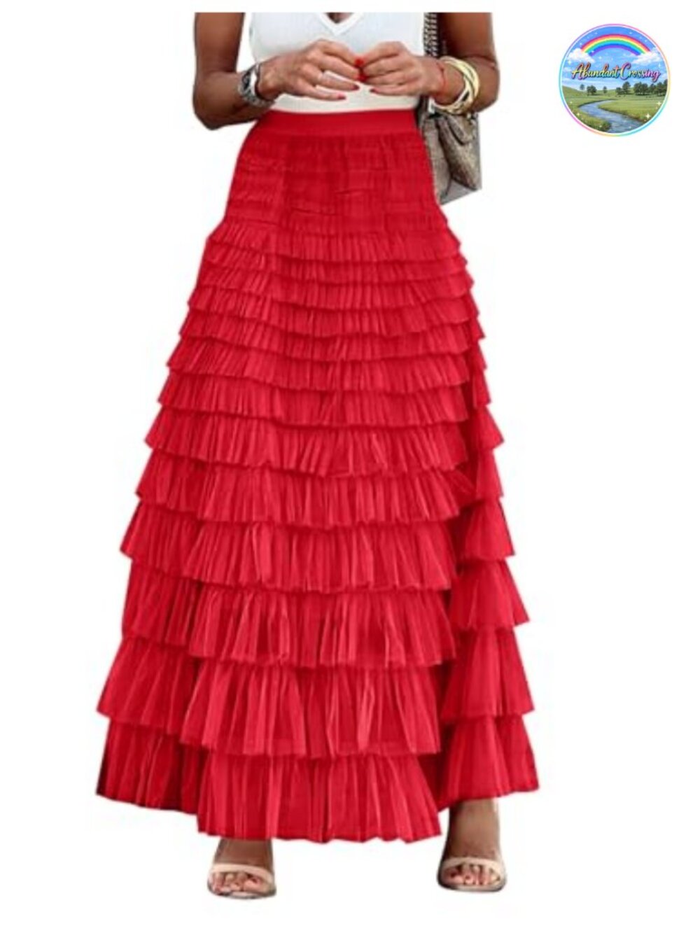 Tulle Maxi Skirt High Waisted A-Line Tiered Ruffle Layered Flowy Long Skirt